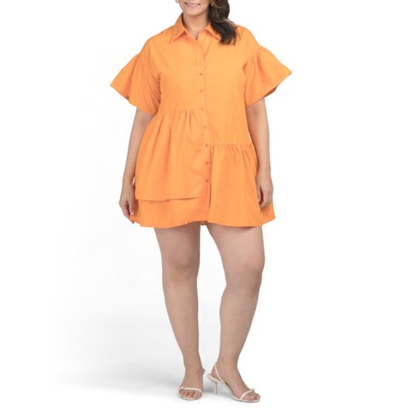 US TOGETHER Cantaloupe Plus Flutter Sleeve Mini Dress - Picture 1 of 2